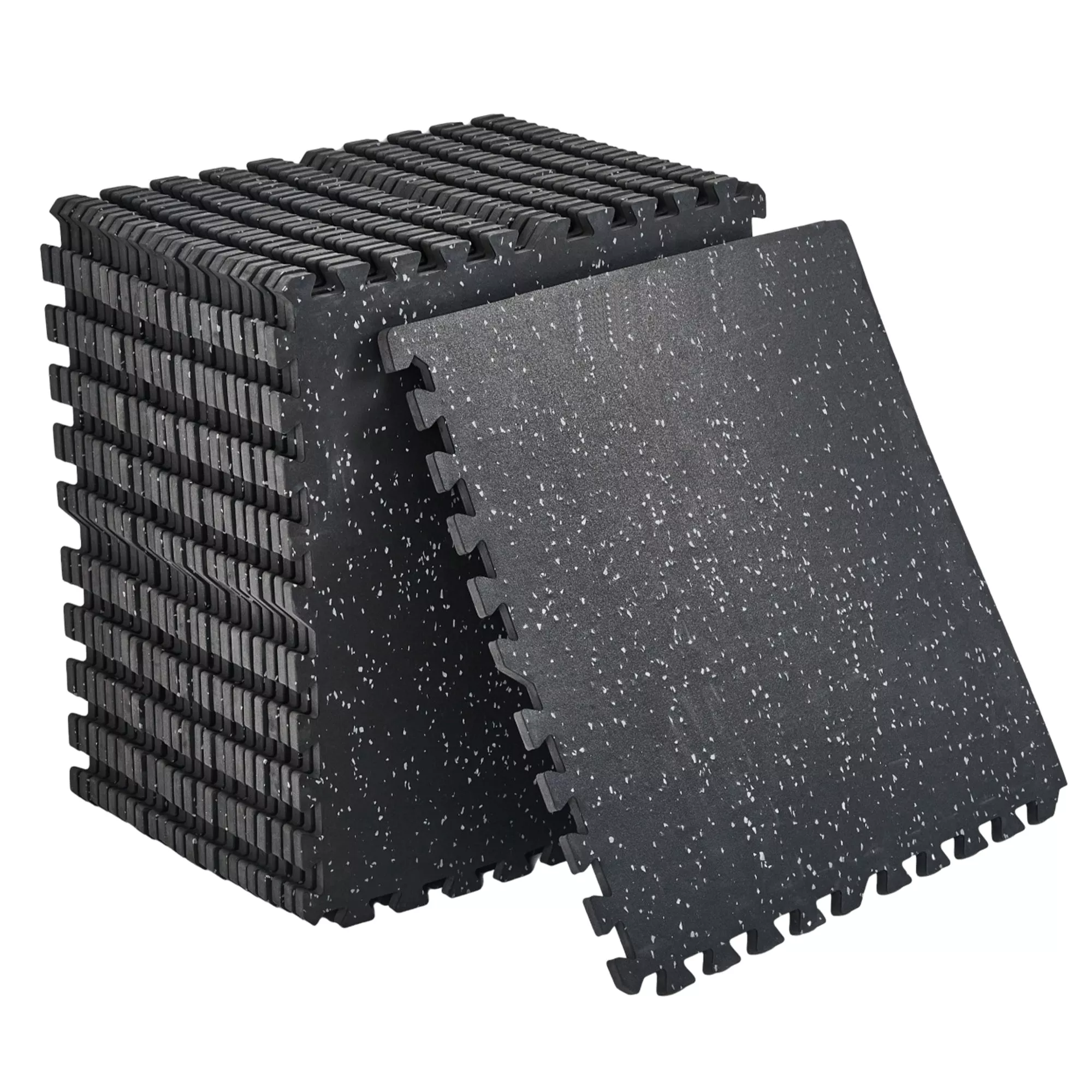 0.56″ Thick Interlocking Gym Floor Mats, 24″x24″ Rubber Top EVA Foam Puzzle Tiles (24 Pack, 96 Sq Ft), SGS Certified Non-Toxic Exercise Flooring for Home Gym Weightlifting, Treadmill – Black/Gray