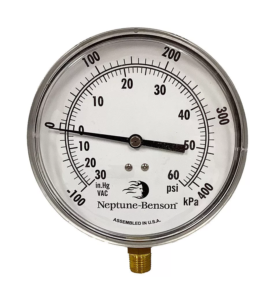 0 to 60 PSI Pressure Vacuum Gauge Combination – 30 Inch Vacuum – 1/4 Inch NPT Bottom Mount