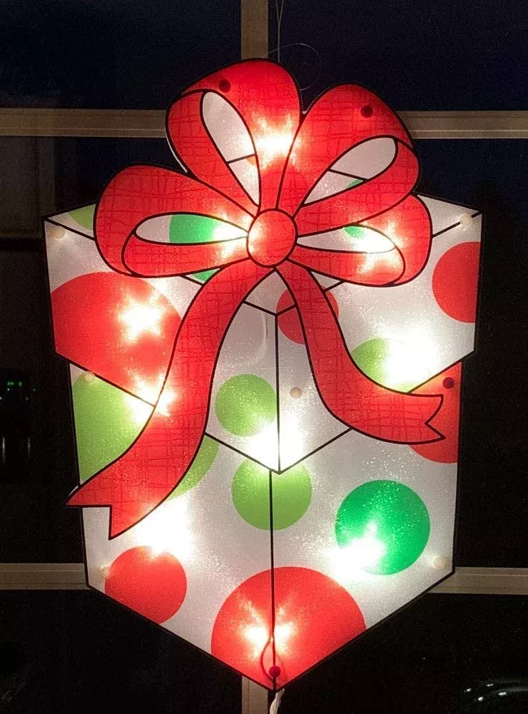 16″ Christmas Present Lighted Shimmer Window Decoration Silhouette