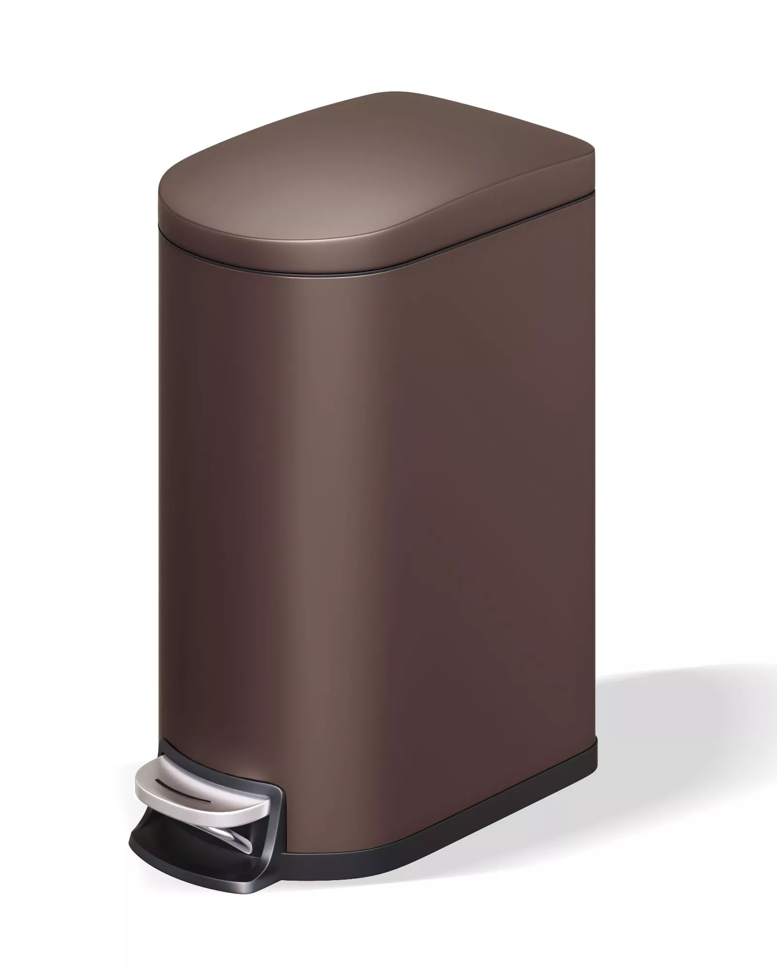 2.6 Gal Metal Bathroom Trash Can with Lid, Slim Waterproof Step-on Bin, Brown, Compact Size