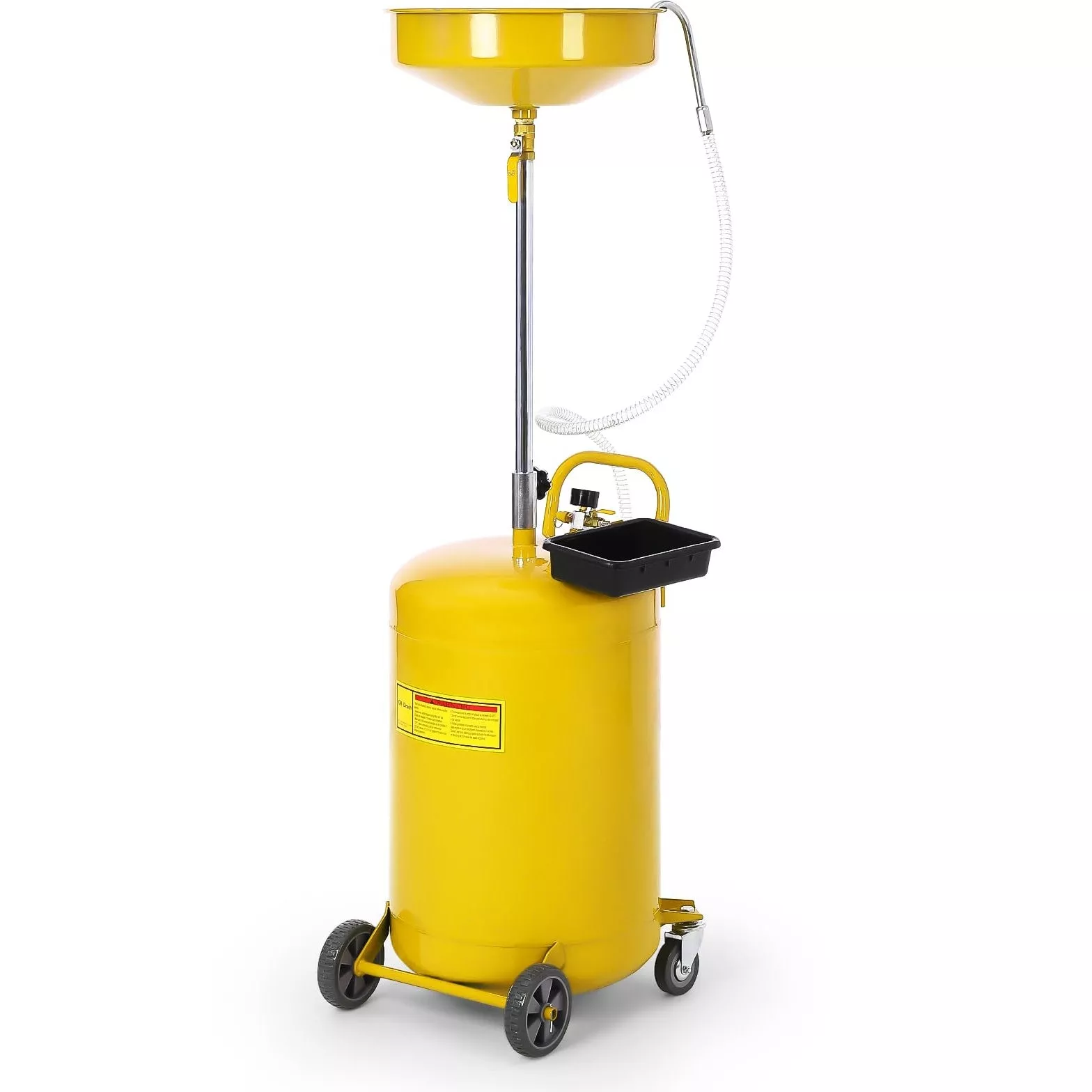 20 Gallon Portable Air-Operated Waste Oil Drainer with Adjustable 15″ Funnel, Heavy-Duty Steel, Rust-Proof Finish, Casters, Toolbox – Auto Shops