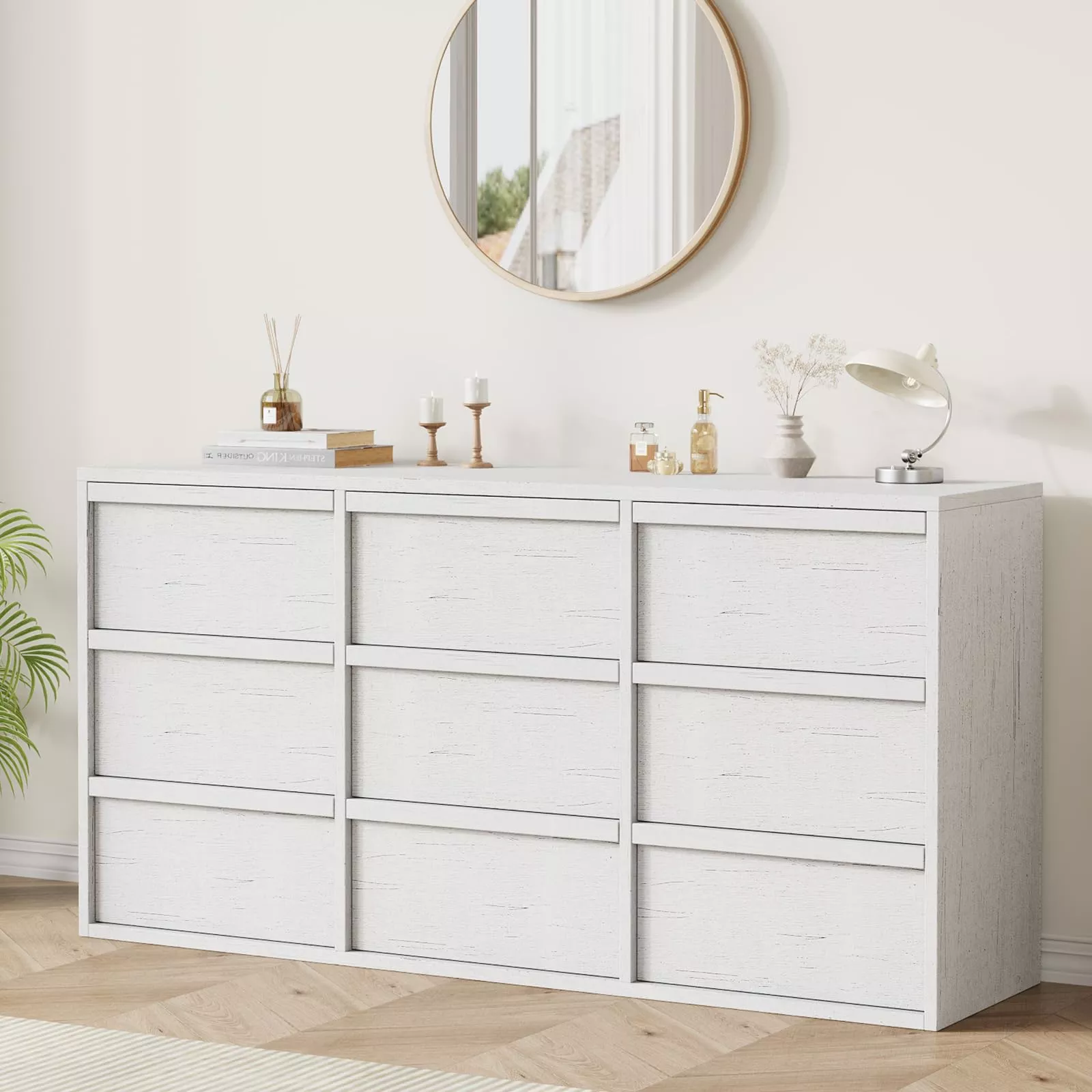 9-Drawer Wooden Dresser with Ample Storage and Sturdy MDF Build, Waterproof Top, Adjustable Feet for Bedroom and Living Room