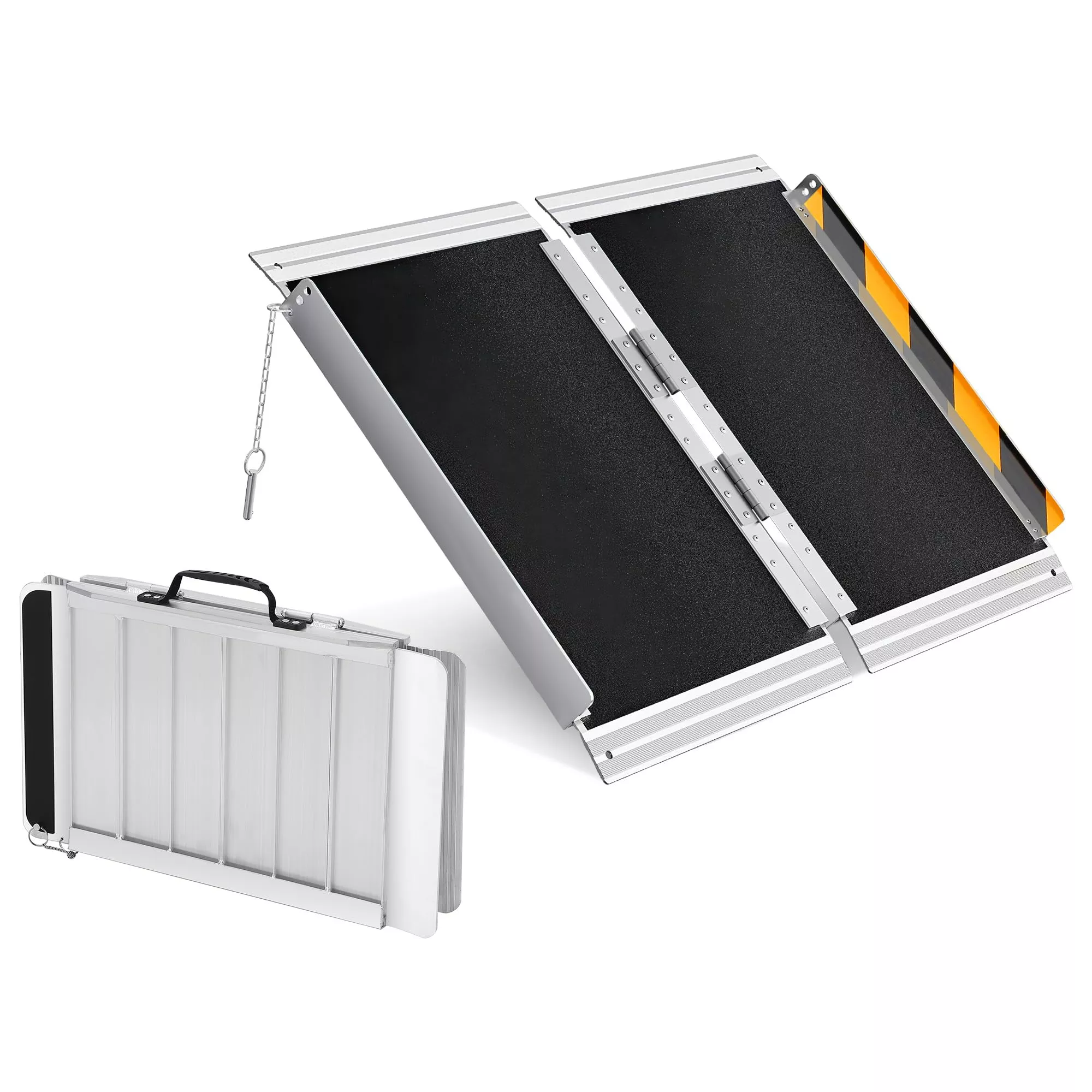 Aluminum 2FT Threshold Ramp for Wheelchair & Scooter, Foldable Lightweight, Non-Skid Surface, Corrosion-Resistant, Portable with Handle, Doorways & Curbs