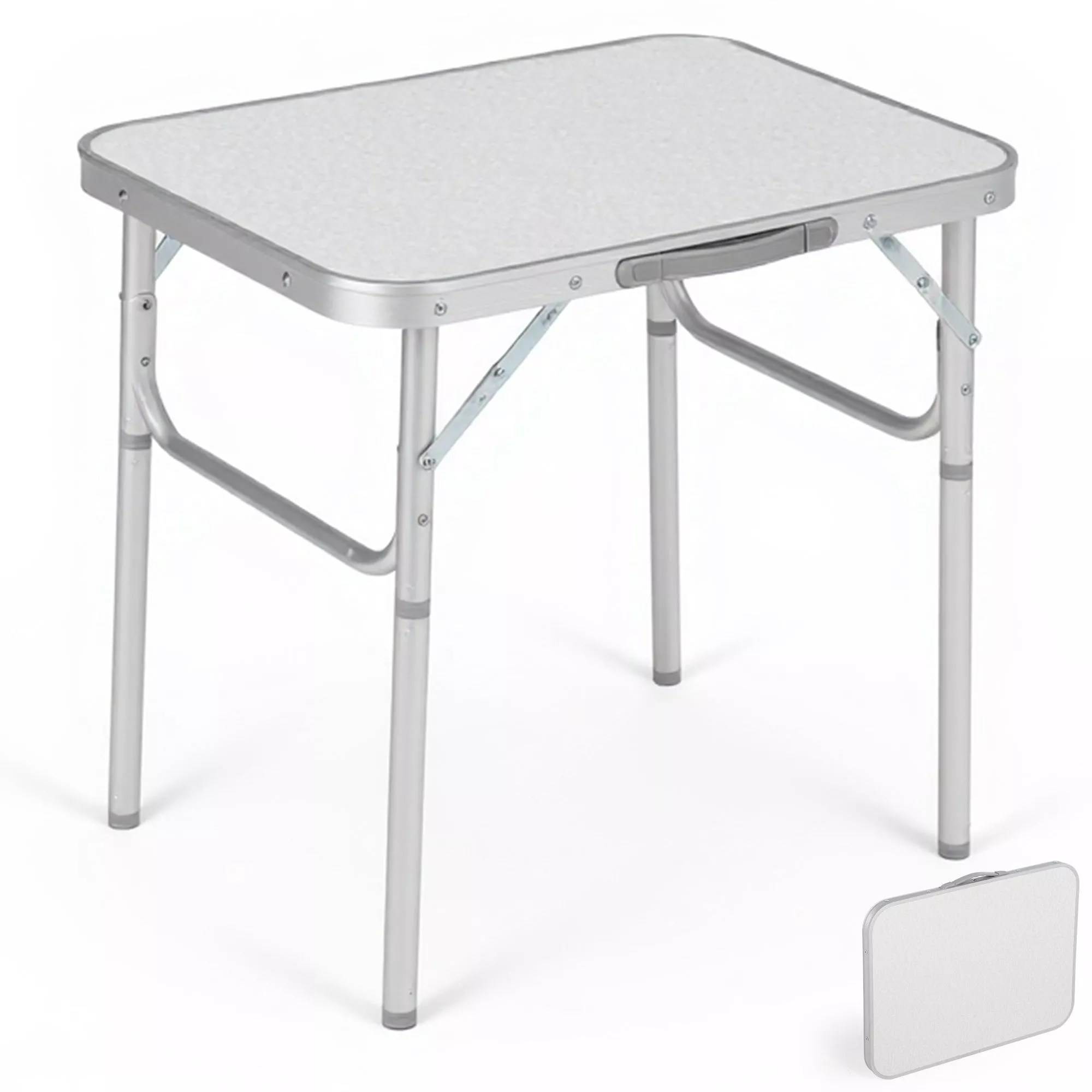 Aluminum Folding Camping Table 24×17 in Adjustable Height 9-23 in Lightweight Portable White