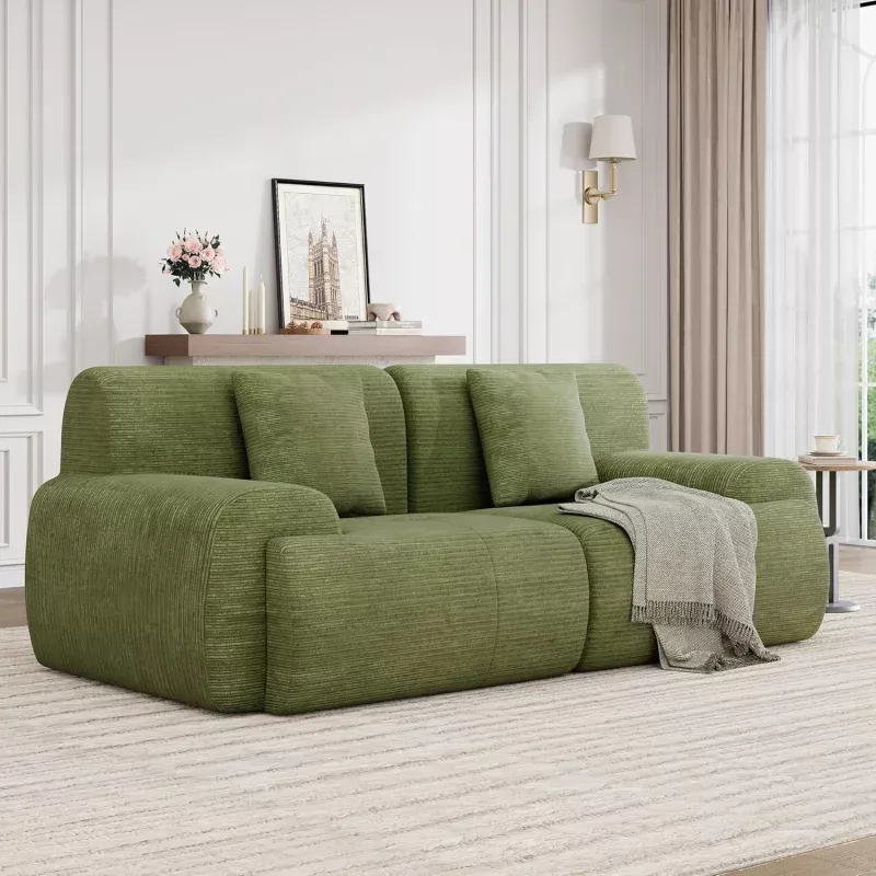 Boneless Loveseat Couch, Cloud Sofa with CorduroyFabric, Deep Seat Modular Couch for Living Room Bedroom, Small Space Couches for Living Room,Grey