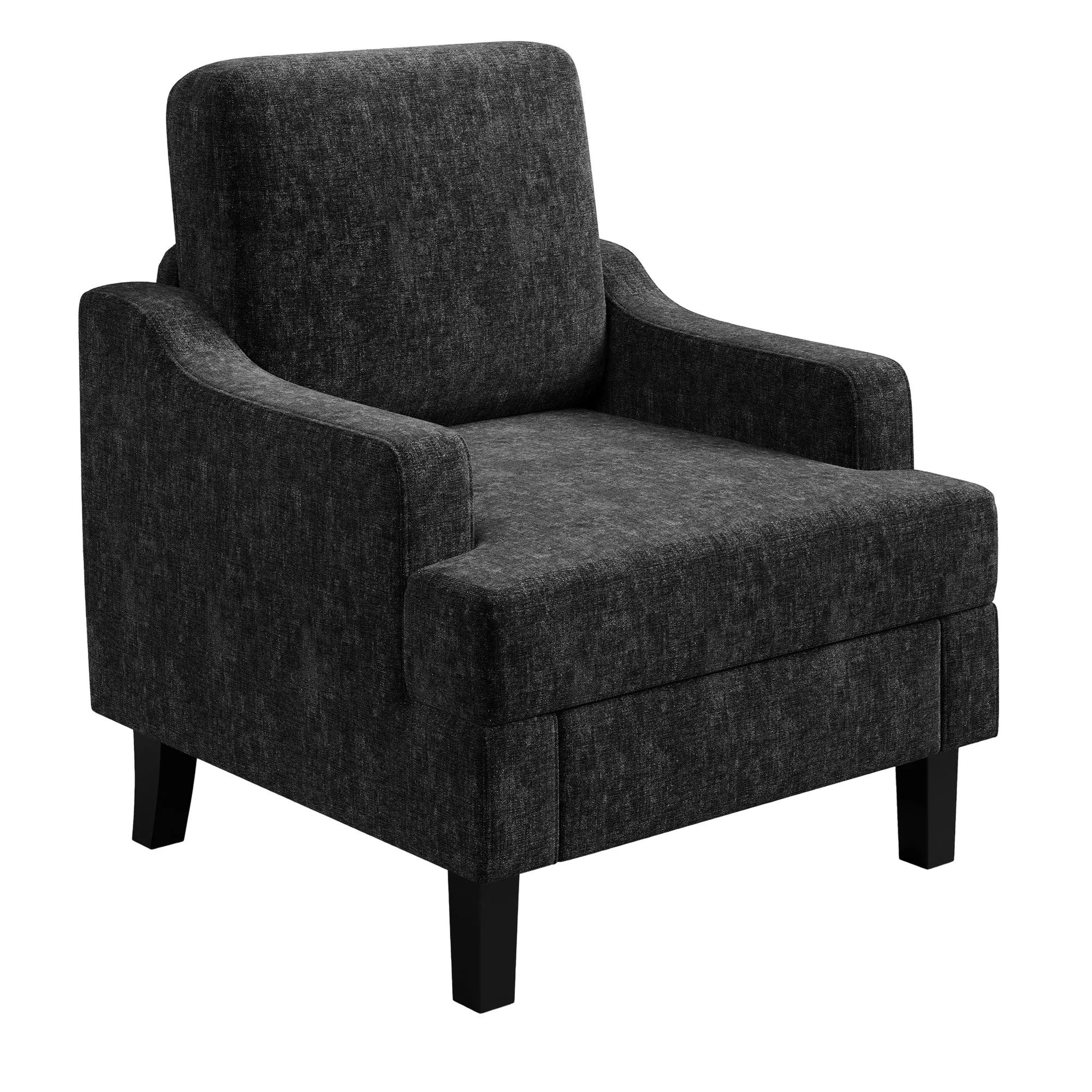 Chenille Mid Century Modern Accent Chair, Wood & Iron Frame Armchair with 330lb Capacity for Living Room Bedroom,Black