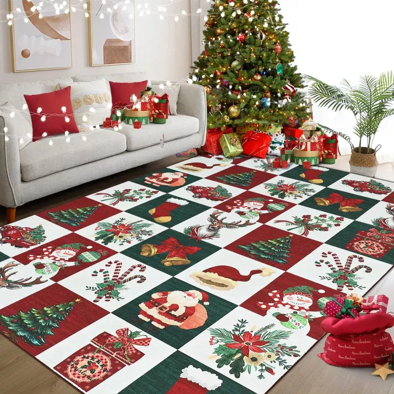 Christmas Rugs for Living Room 5×7 Low Pile Soft Washable TPE Non-Slip Backing Kid Pet Friendly Indoor Decor