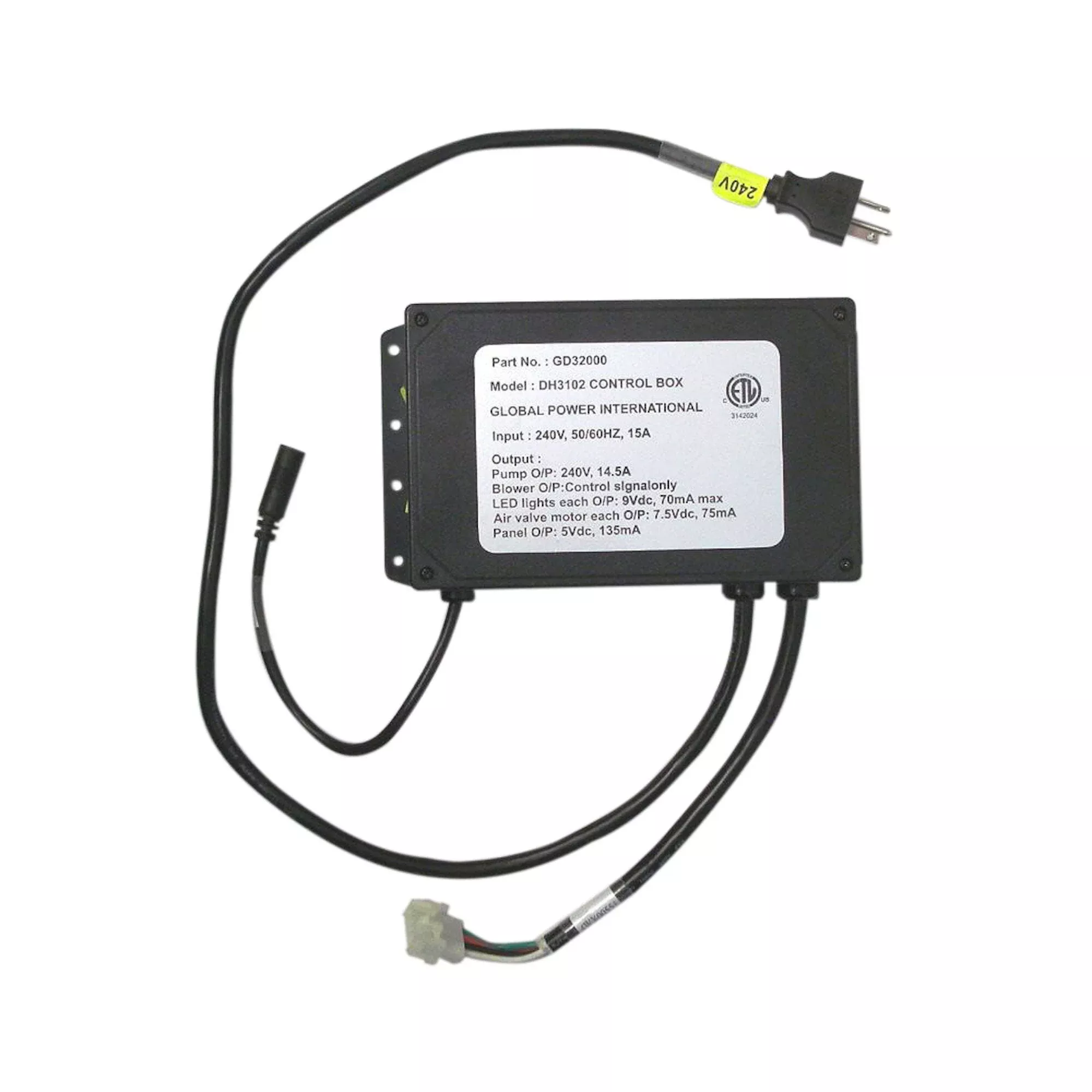 Control Box, Jacuzzi D4, 230V, 8.05 Amp, 50/60Hz : GD32000