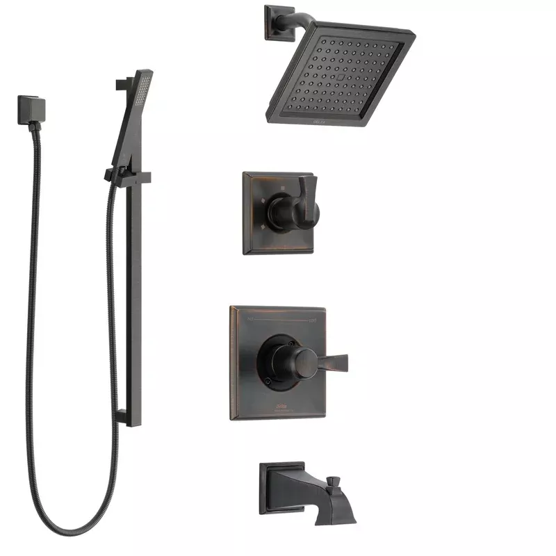 Delta Dryden Venetian Bronze Tub and Shower System with Control Handle, 3-Setting Diverter, Showerhead, and Hand Shower with Grab Bar SS144511RB3