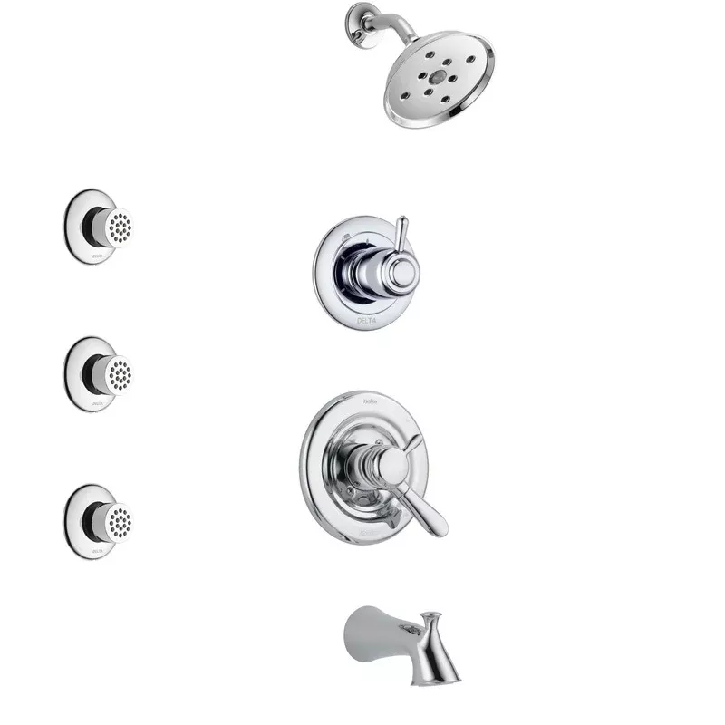 Delta Lahara Chrome Finish Tub and Shower System with Dual Control Handle, 3-Setting Diverter, Showerhead, and Hand Shower with Wall Bracket SS174383