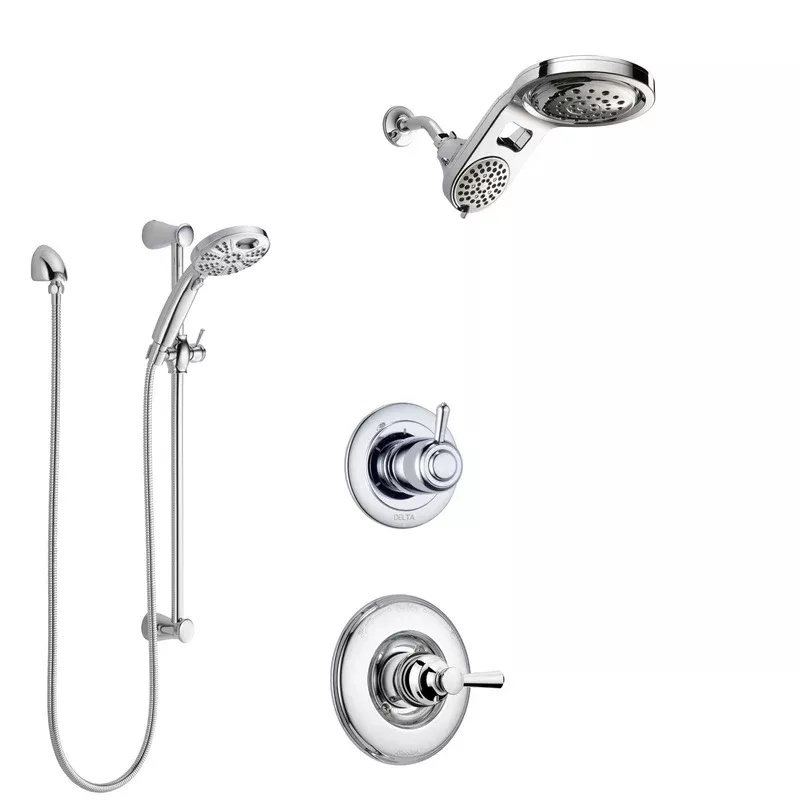 Delta Linden Chrome Finish Shower System with Control Handle, 3-Setting Diverter, Showerhead, and 3 Body Sprays SS142932