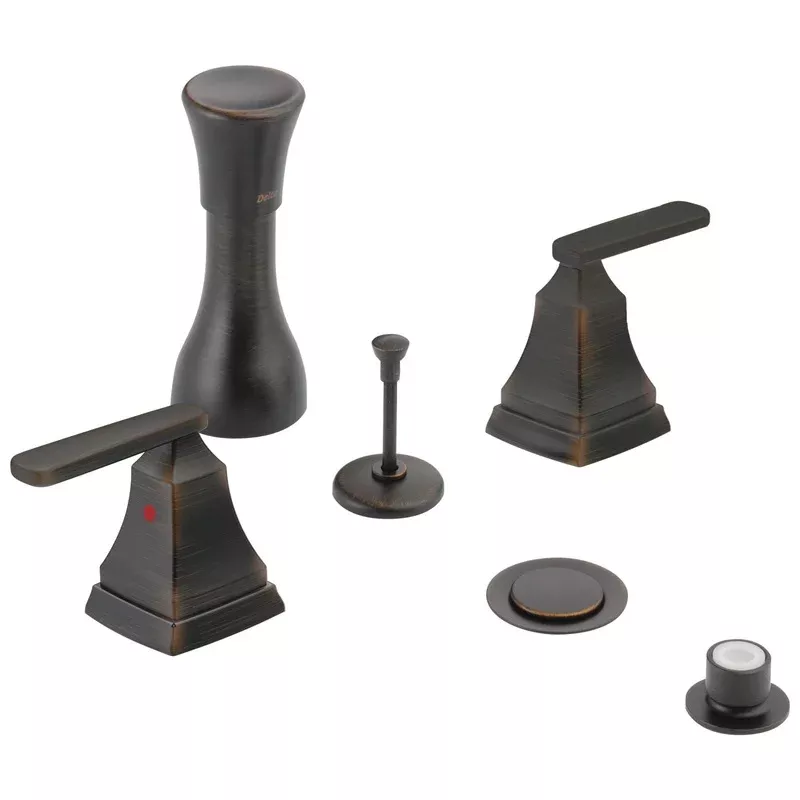 Delta Venetian Bronze Finish Ashlyn 4 Hole 6″ or 8″ Installation Bathroom Bidet Faucet with Metal Pop-up COMPLETE ITEM Includes Two Modern Lever Handles D1717V