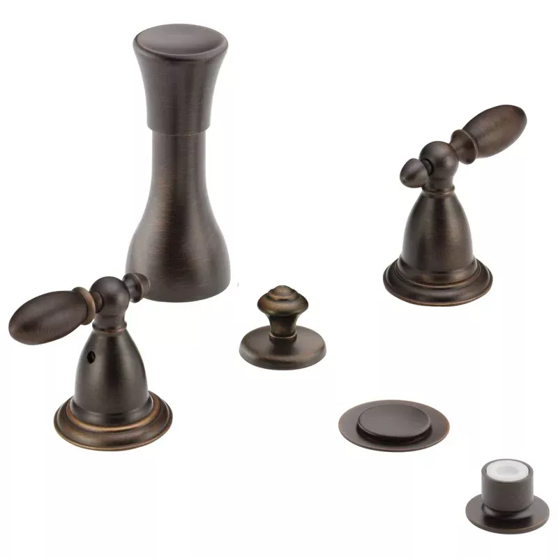Delta Venetian Bronze Finish Victorian 4 Hole 6″ or 8″ Installation Bathroom Bidet Faucet with Metal Pop-up COMPLETE ITEM Includes Two Lever Handles D1714V