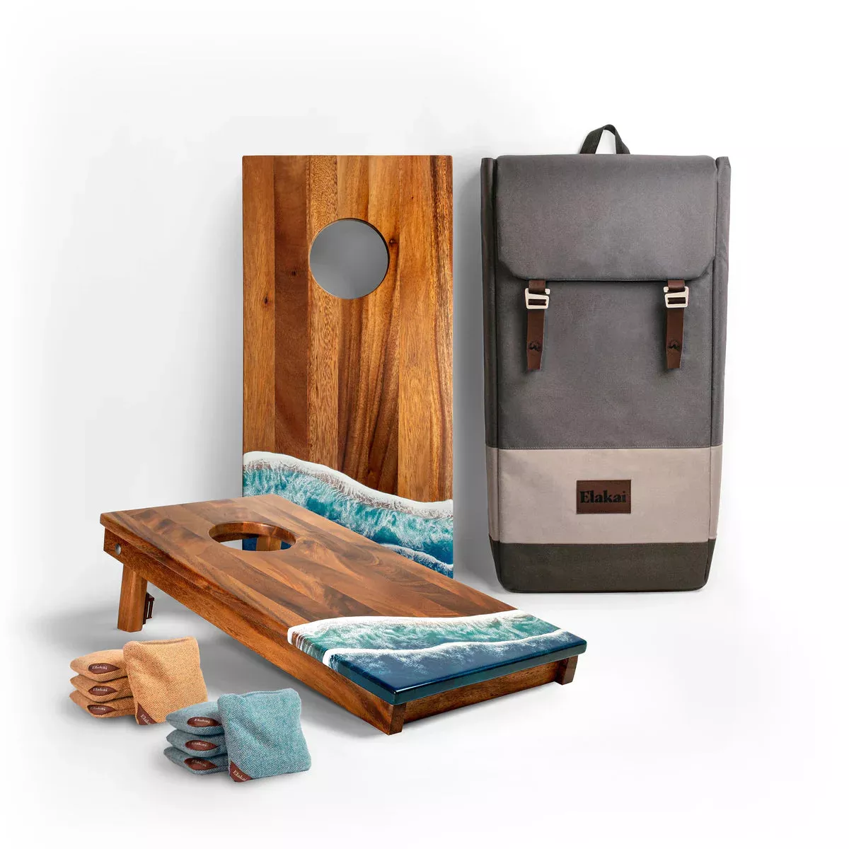 Elakai 1ft x 2ft Resin & Wood Travel Cornhole Set | Beach Wave