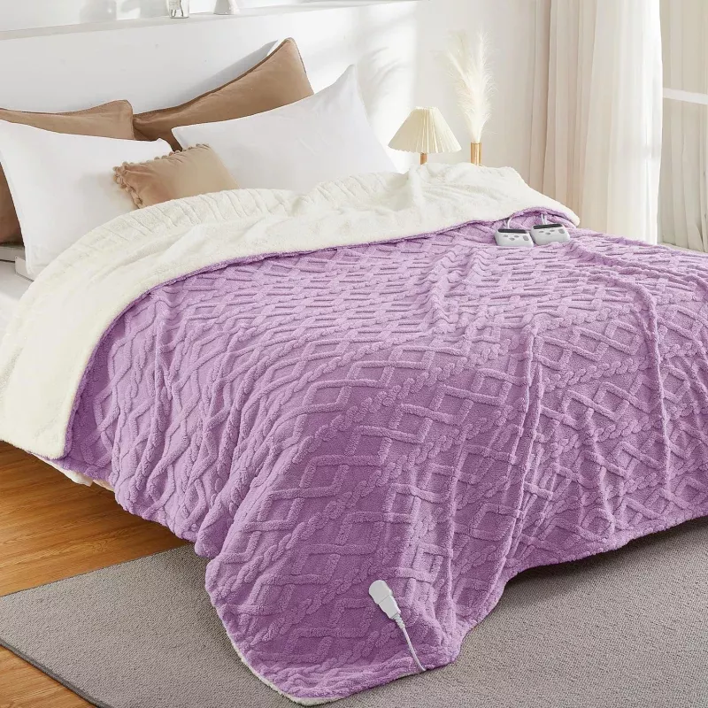 Electric Blanket King Size Dual Control – 10 Heat Levels & Time Settings – Thick Tufted Sherpa – ETL Certified, Fast Heating – 90″100″, Purple – Cozy Home Use