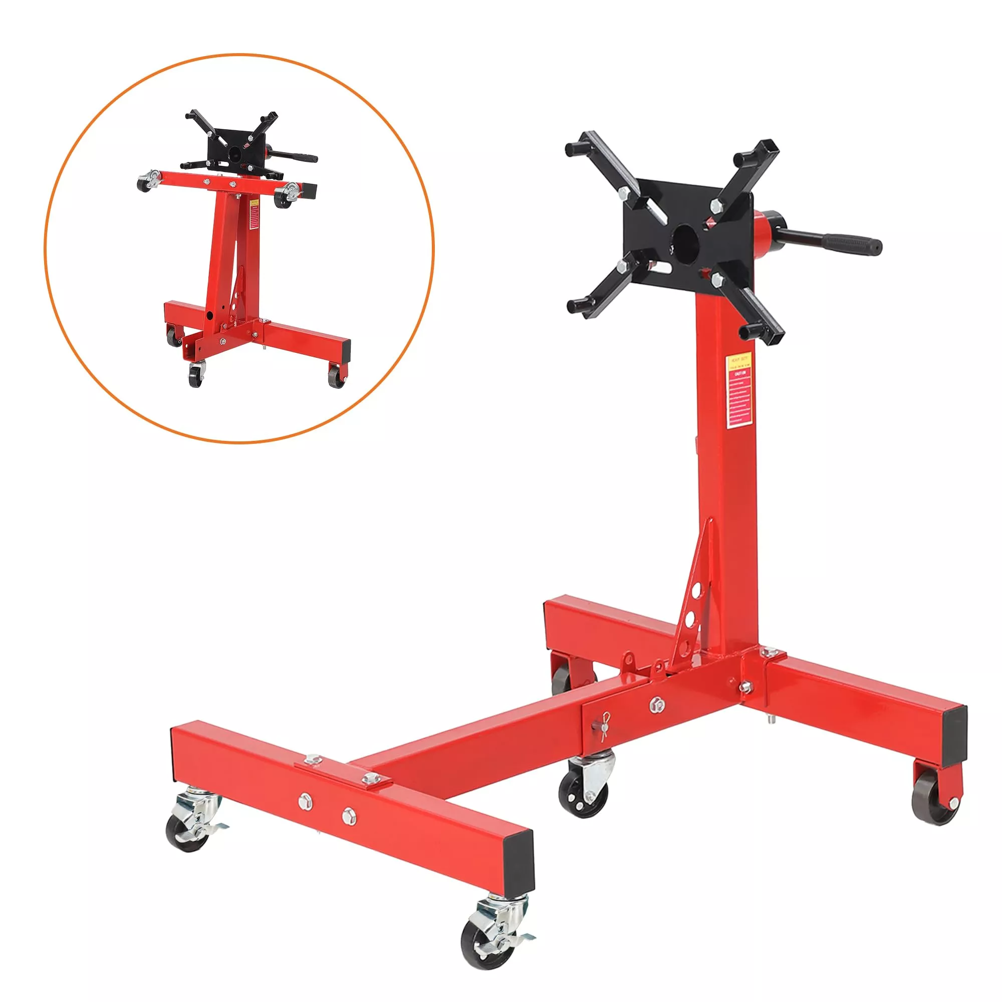 Engine Stand 1500 LBS Rotating Motor Stand with 360 Rotating Head, Adjustable Arms, Casters for Vehicle Maintenance, Durable Steel, Black