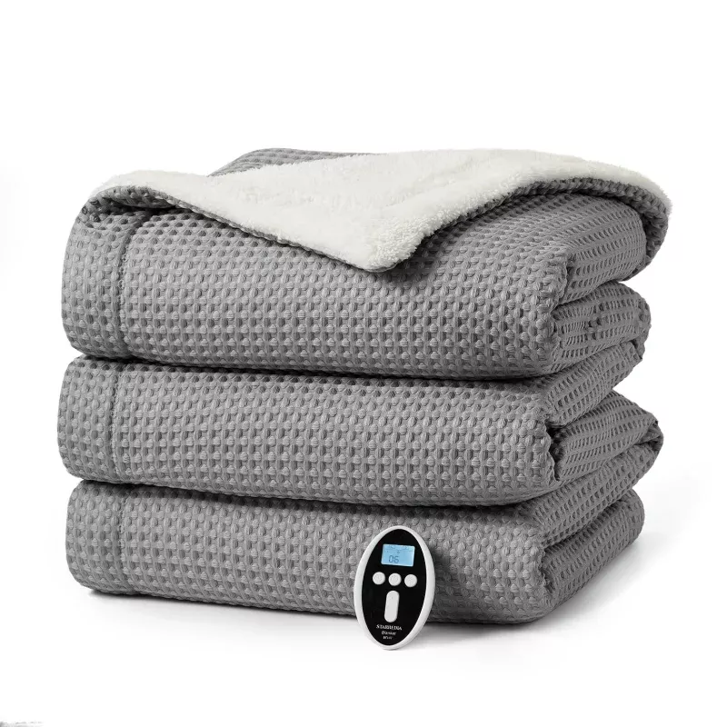 Heated Blanket Throw King, Waffle Electric Blanket with Wireless LCD Controller, Machine Washable, Fast Heating, 6 Heating Levels, ETL Certificated, Cozy for Home Use, 90″ 100″, Gray