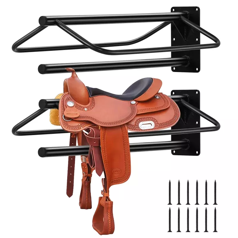 Heavy Duty Wall Mounted Saddle Rack SetCarbon Steel Holder with Double Padded Arms & Pad BarFor Western & English Saddles, Bridles, BlanketsBarn, Tack Room, Stable Storage4 Pack