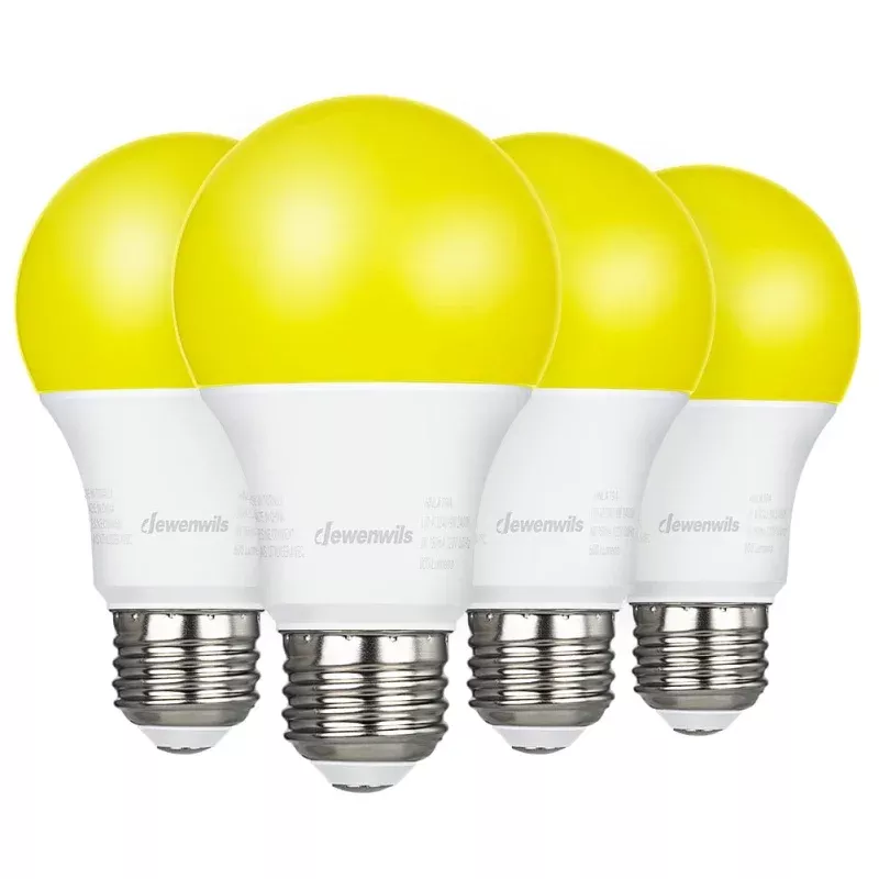 LED Light Bulbs Outdoor, A19 Yellow Light Bulb, 9W(60W Equivalent), 600LM, 2400K Amber Glow, Non-Dimmable, E26 Medium Screw Base, 4 Pack-HNLA19A1