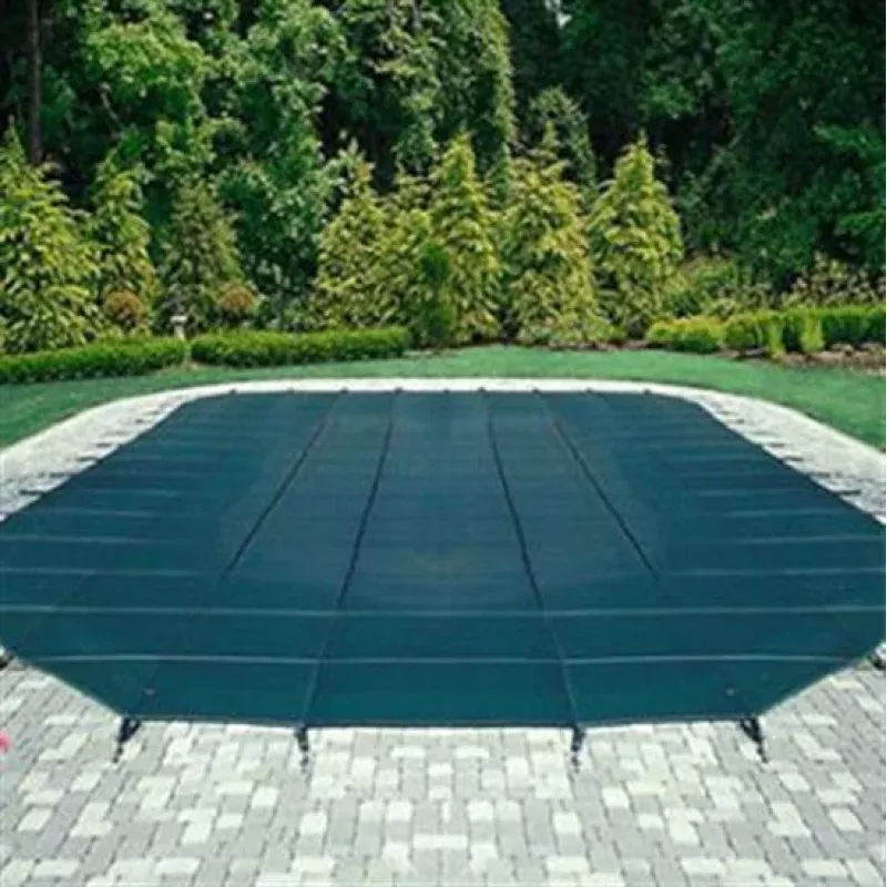 Mesh Safety Pool Cover -Pool Size: 16′ x 36′ Blue Rectangle Right Step Arctic Armor Silver 12 YrWarranty