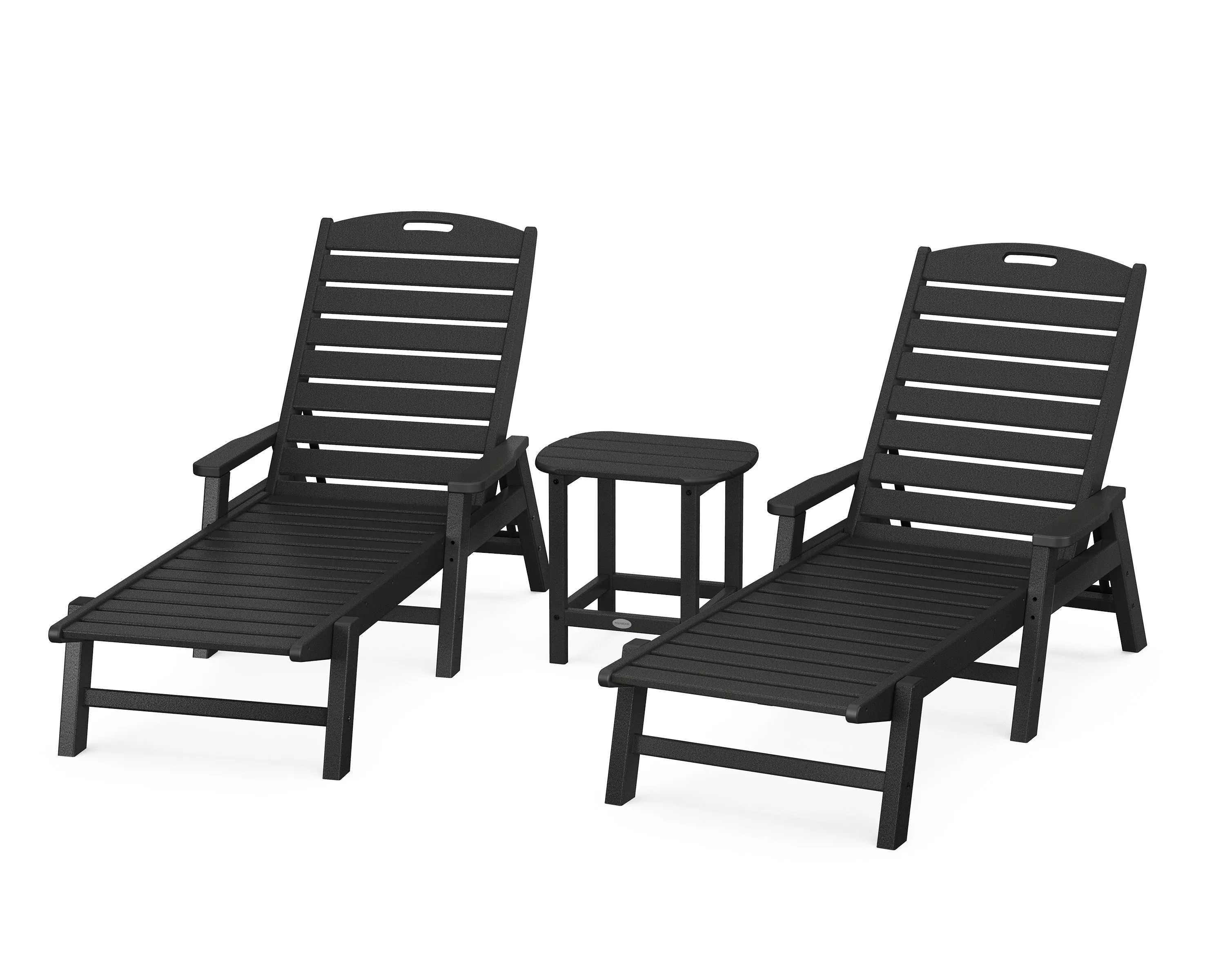 Nautical 3-Piece Chaise Lounge with Arms Set with South Beach 18″ Side Table