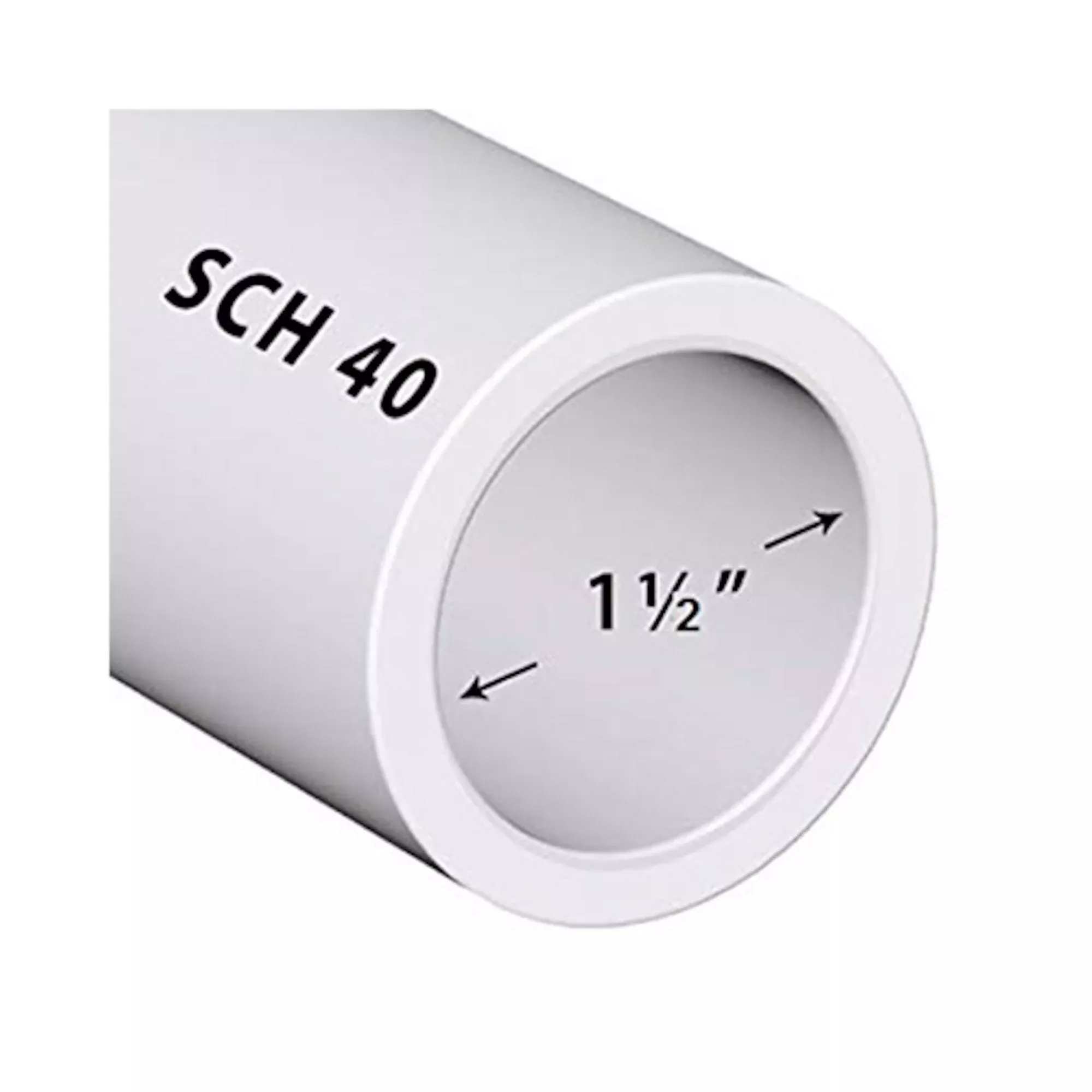 Pipe, PVC, Bell End, 1-1/2" x 4' Length : PVC-1.5-4