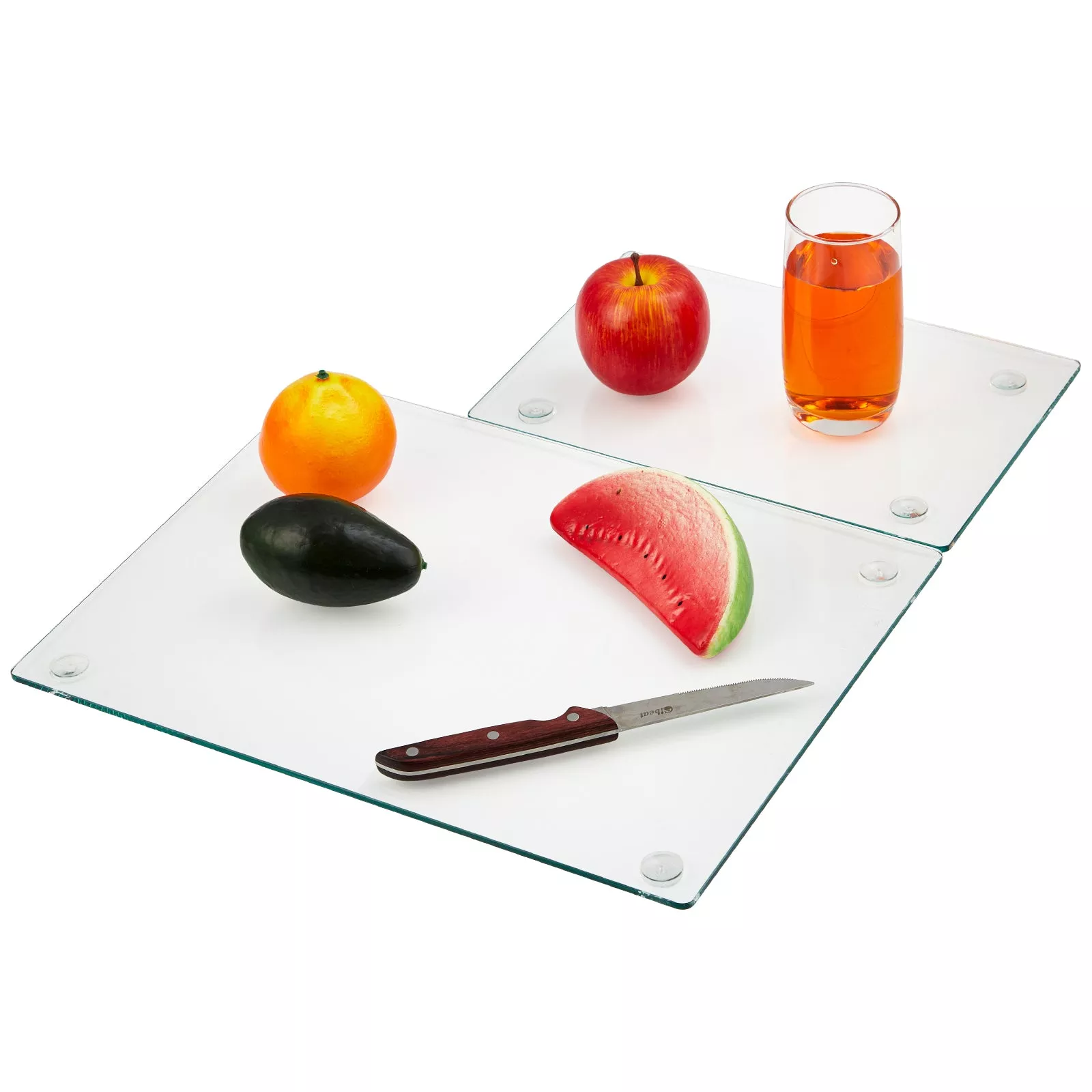 Shatter & Heat Resistant Tempered Glass Cutting BoardsNon-Slip Clear Chopping Boards with Rubber FeetEasy Clean Kitchen Countertop Protector & Food Prep TraySet of 2 (16×12 & 12×8 Inch)Size: 16*12+12*8