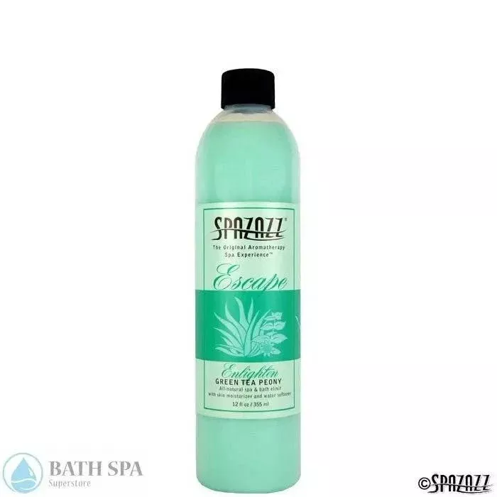 Spazazz Escape Green Tea Peony Aromatherapy Elixir Enlighten 12oz Bottle for Spa and Home Bath Luxury