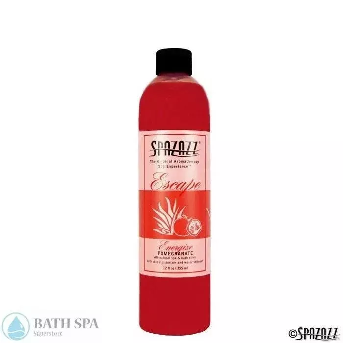 Spazazz Escape Pomegranate Energize Aromatherapy Elixir for Spa and Bath 12 oz Bottle