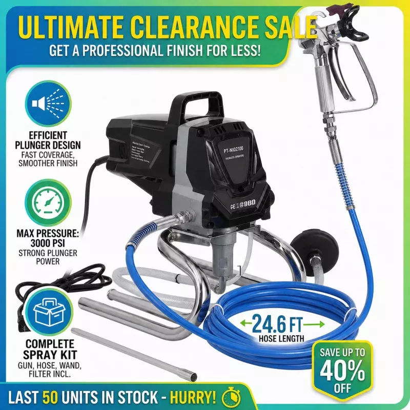 Stand Airless Paint Sprayer – High-Efficiency, Thinning-Free Design with Minimal Overspray, Includes Extension Rod for Home Exterior & Interior DIY Painting Projects