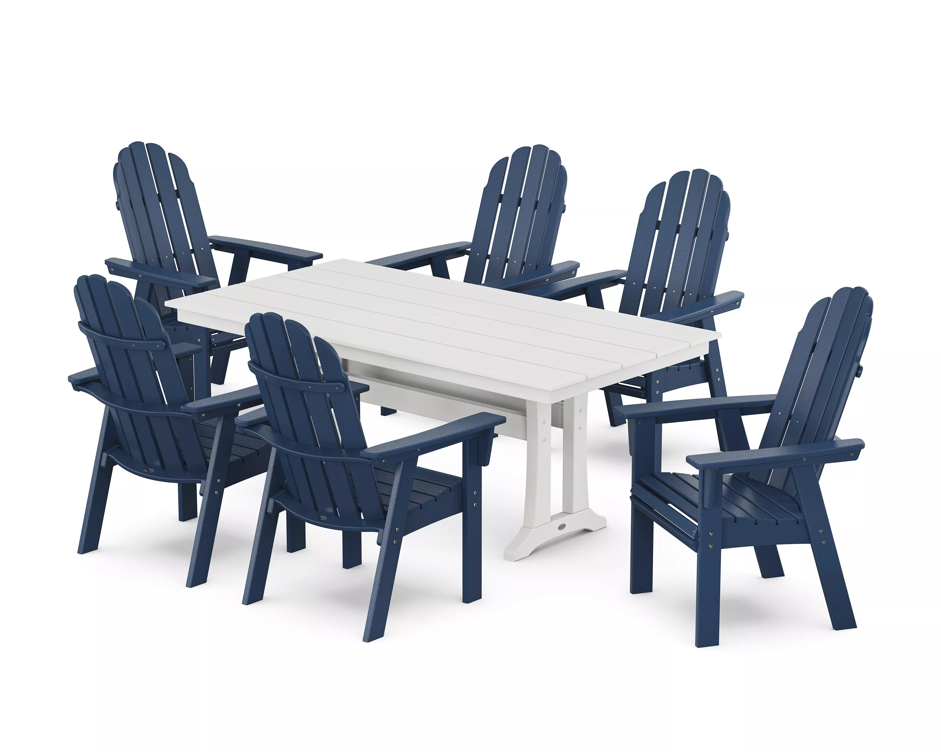 Vineyard Curveback Adirondack Chair 7-Piece Farmhouse Dining Set with Trestle Legs